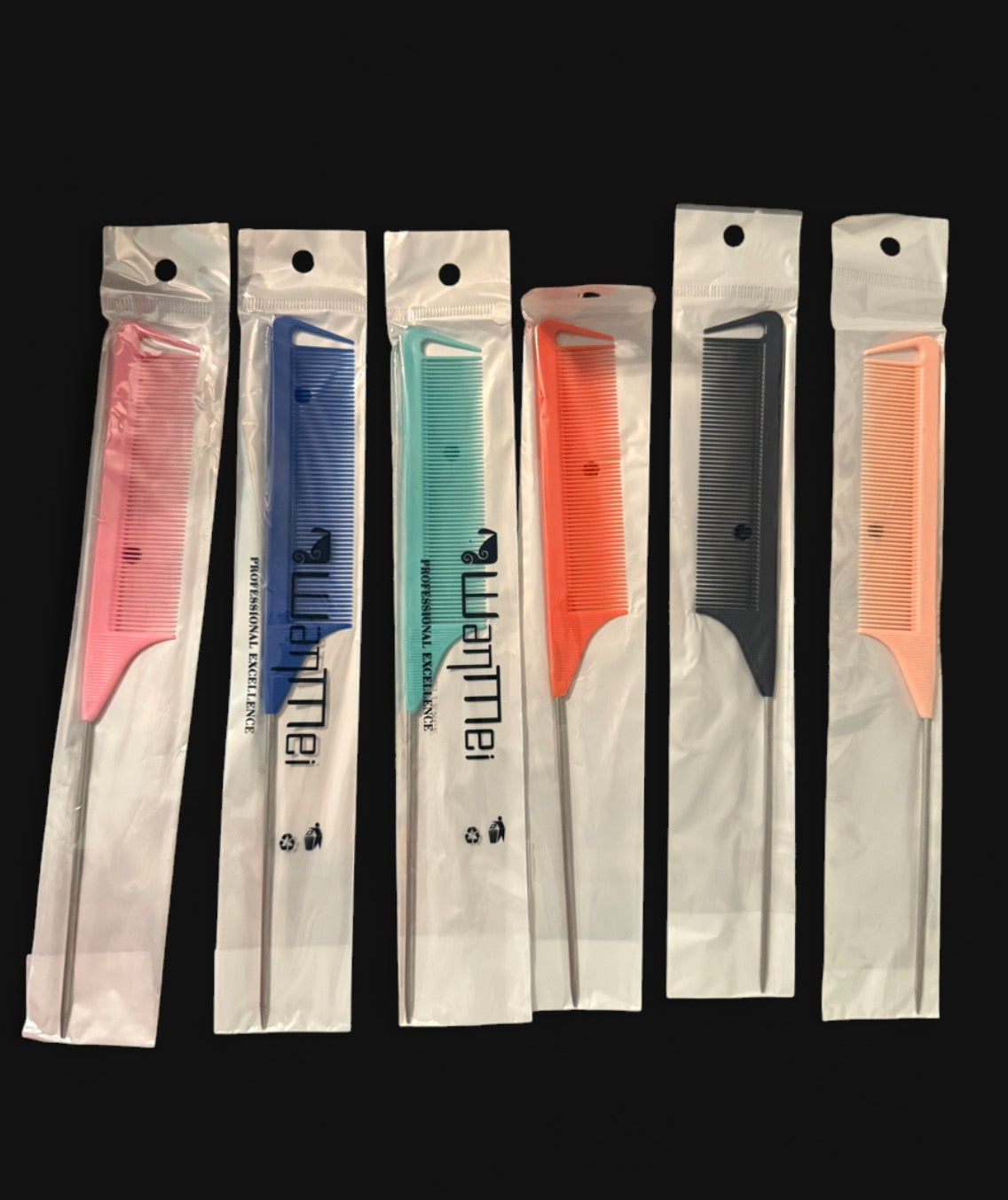 Colored rat tail combs